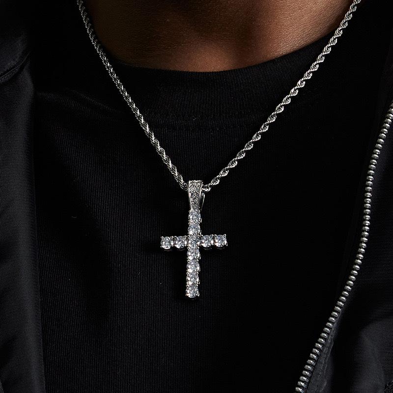 Cross Pendant Necklace for Men Women Hip Hop Jewelry Stainless Steel 3mm Chain Jewelry Gift