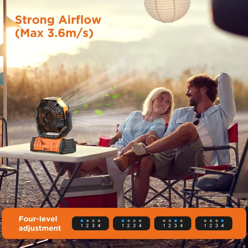 20000mAh  Rechargeable Camping Fan with LED Light, Portable Multi-functional Fan with 360° Rotating Hook, Oscillating Emergency Camping Fan Cordless Rotatable Battery Powered Lightweight