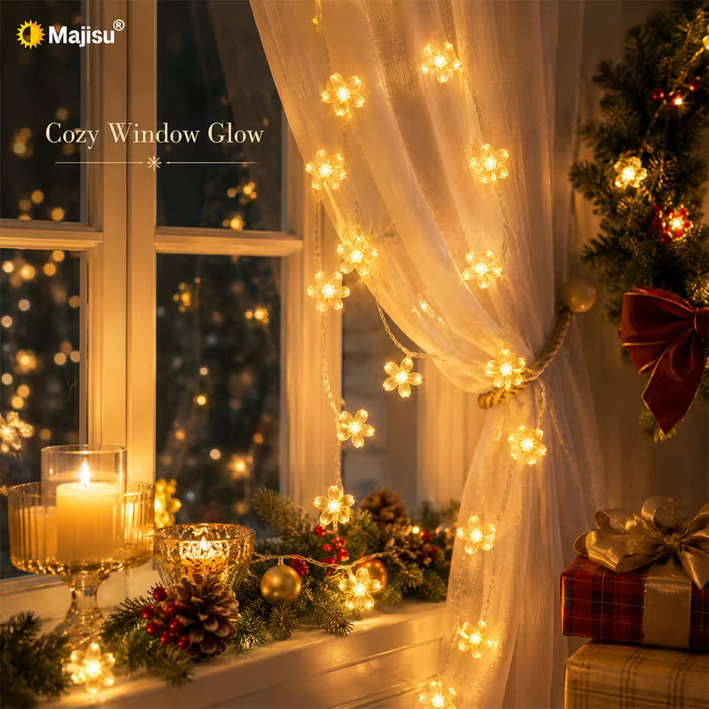 5M USB Solar Cherry Blossom String Lights – 8 Lighting Modes, Warm Light, Indoor Hanging Lights, Decor for Parties, Festivals & Perfect Gift