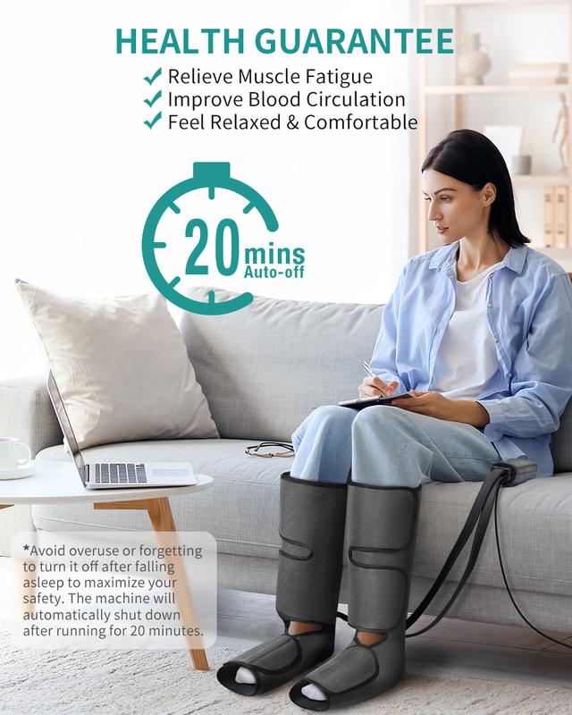 Air Compression Leg Massager with 3 Massage Levels & Auto Shut Off Feature for Foot and Calf Comfort and Relaxation