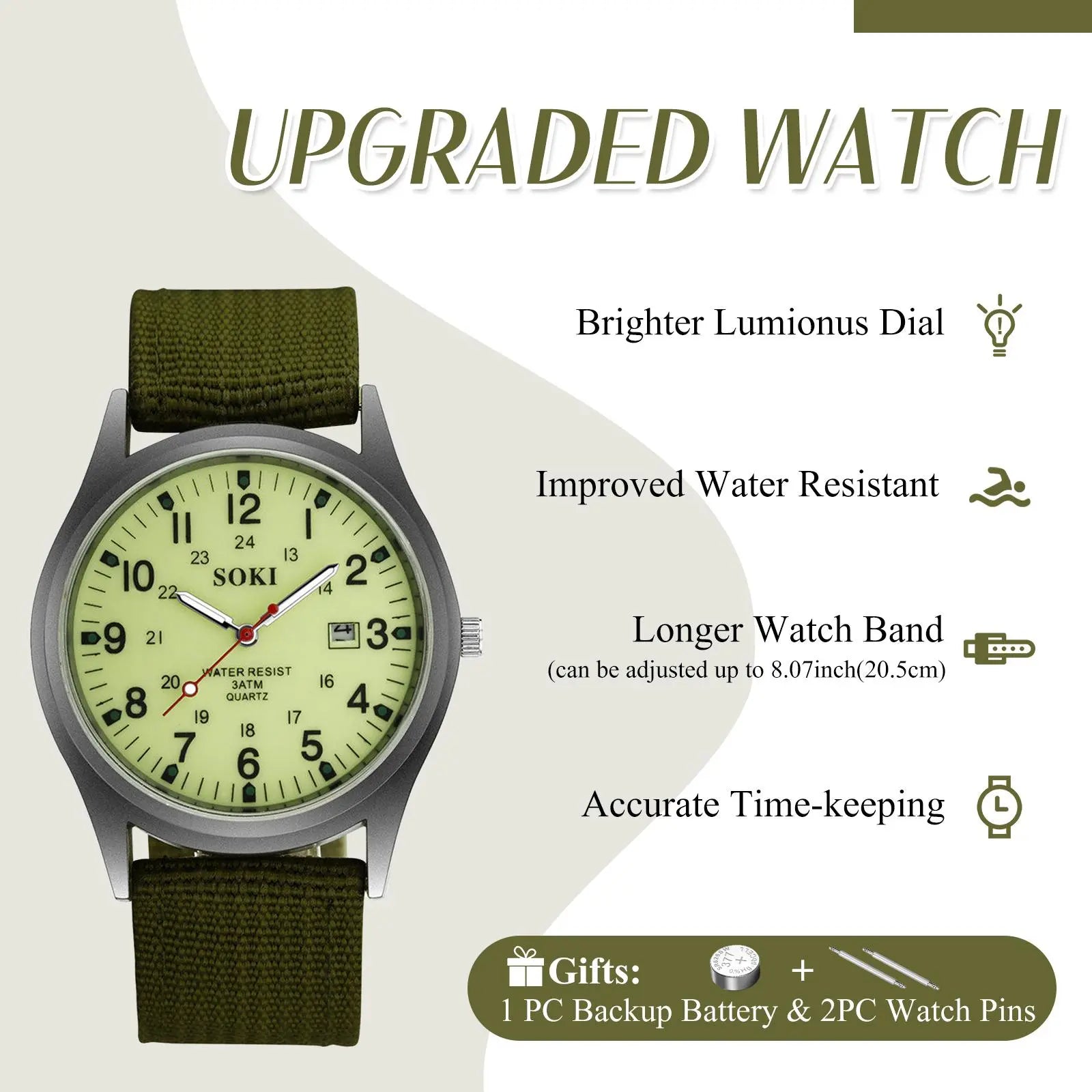 OIDEA Men's Tactical Military Watch - Men's Accessories, 24-Hour Analog Quartz Field Wristwatch with Luminous Hands, Extended Nylon Band summerwins image 3