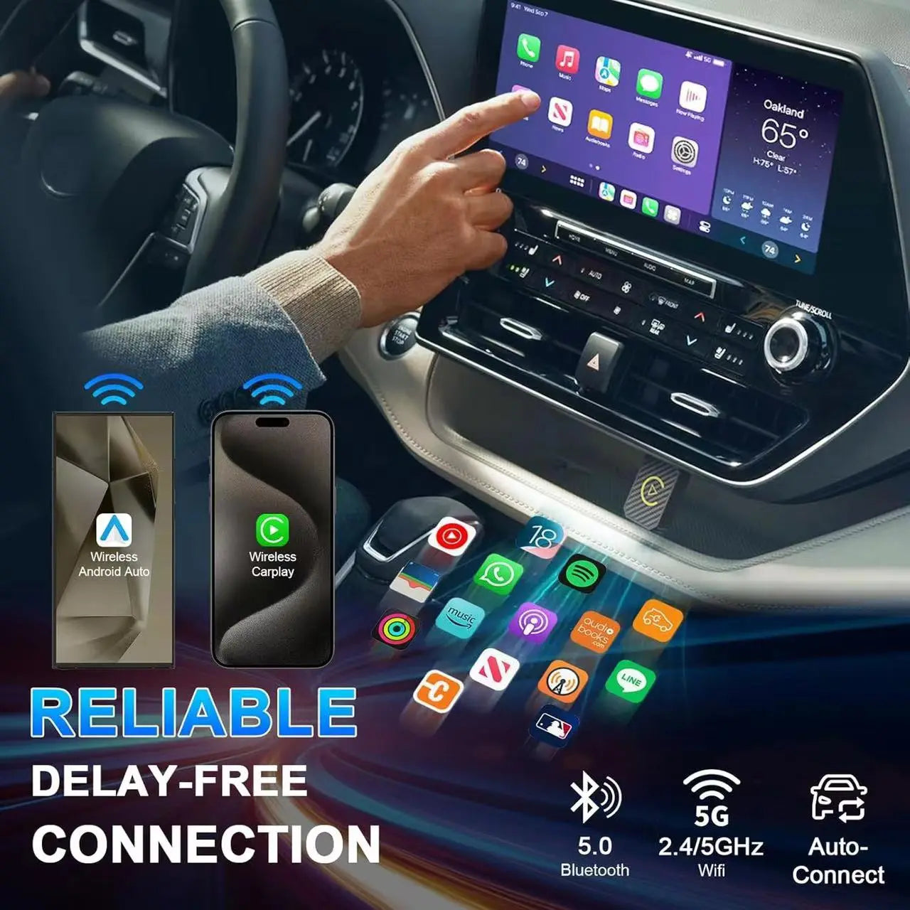 【Mother's Day】Yurnlv Wireless Apple CarPlay Adapter for Factory Wired Cars from 2016 Onwards - 2-in-1 Wireless CarPlay & Android Auto Adapter Easier Connectivity Compatibility Stable, Faster, Automotive