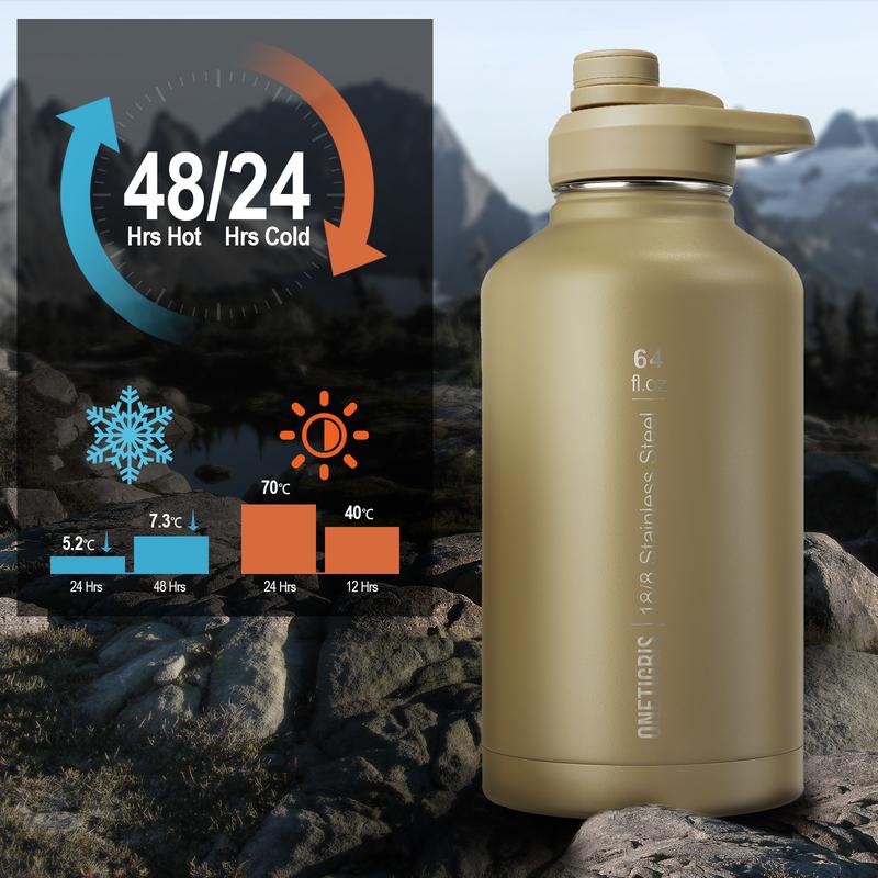 64oz Portable Cold & Hot Stainless Steel Water Bottle with Straw - Reusable Drinkware, Washable Tumbler, Perfect Gift for Dad & Mom Vacuum Insulated Flask Insulated Thermos