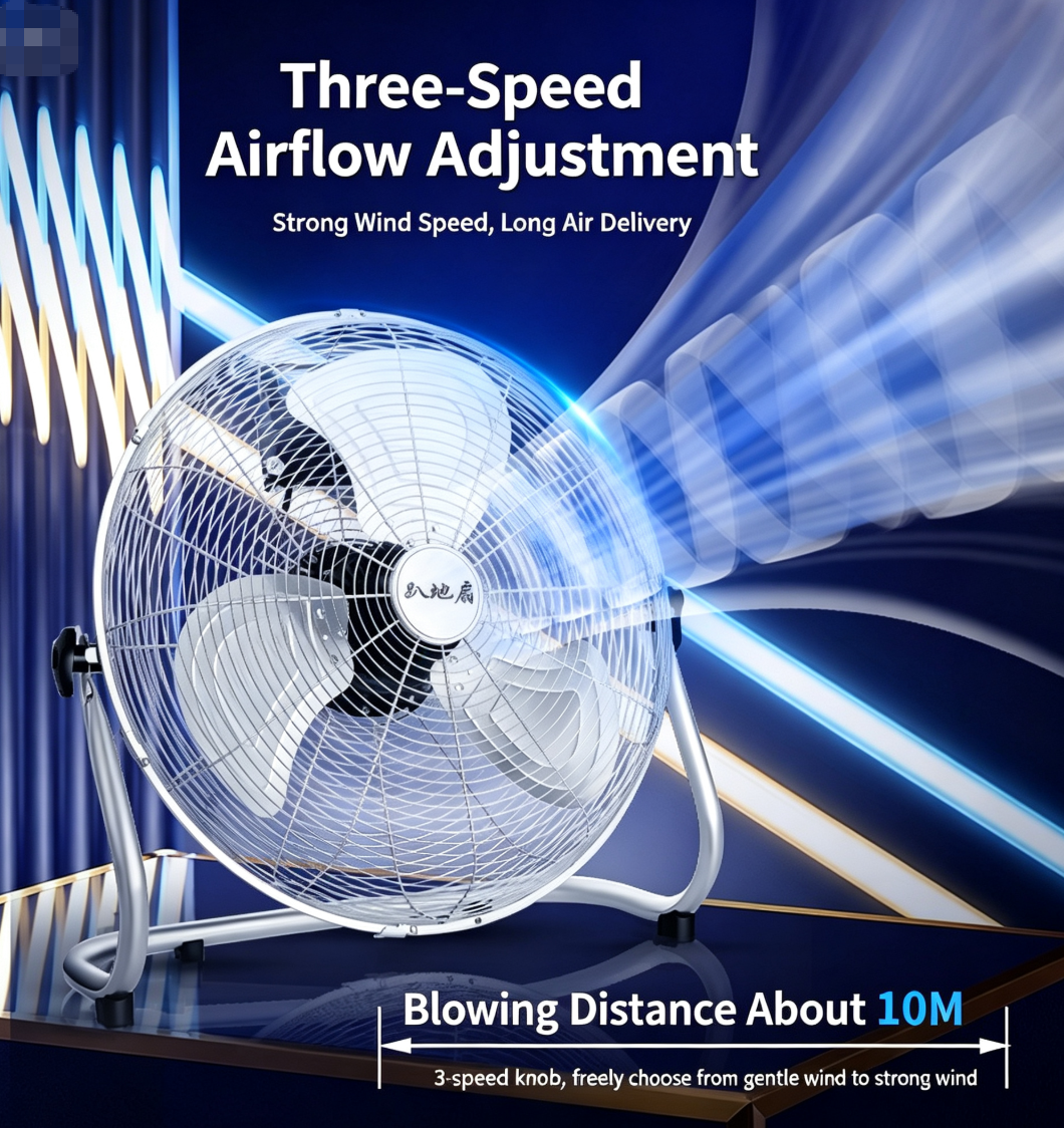 【18-Inch】High-Power Fan – Industrial Electric Fan for Construction Sites and Workshops, High-Power Floor Fan, Household Fan (with UK Plug Adapter)