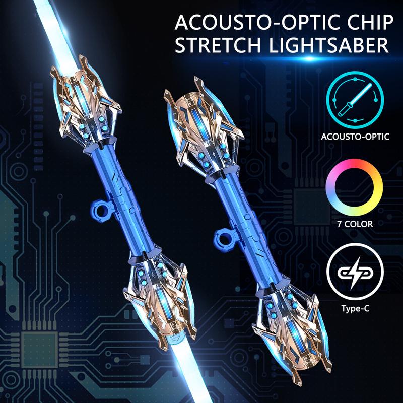 Cool Double-Edged Lightsaber Toys with Colorful Lights Two-in-one Cool Telescopic Luminous Sword Boy Toy Knife,Halloween Christmas Gift for Children