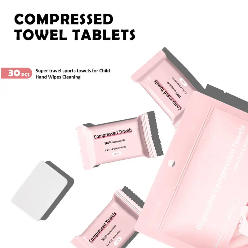 Compressed Towels Tablets Disposable Face Towels for Travel Camping Hiking 1 Pack 30 Count Size 9.4"x11.8"