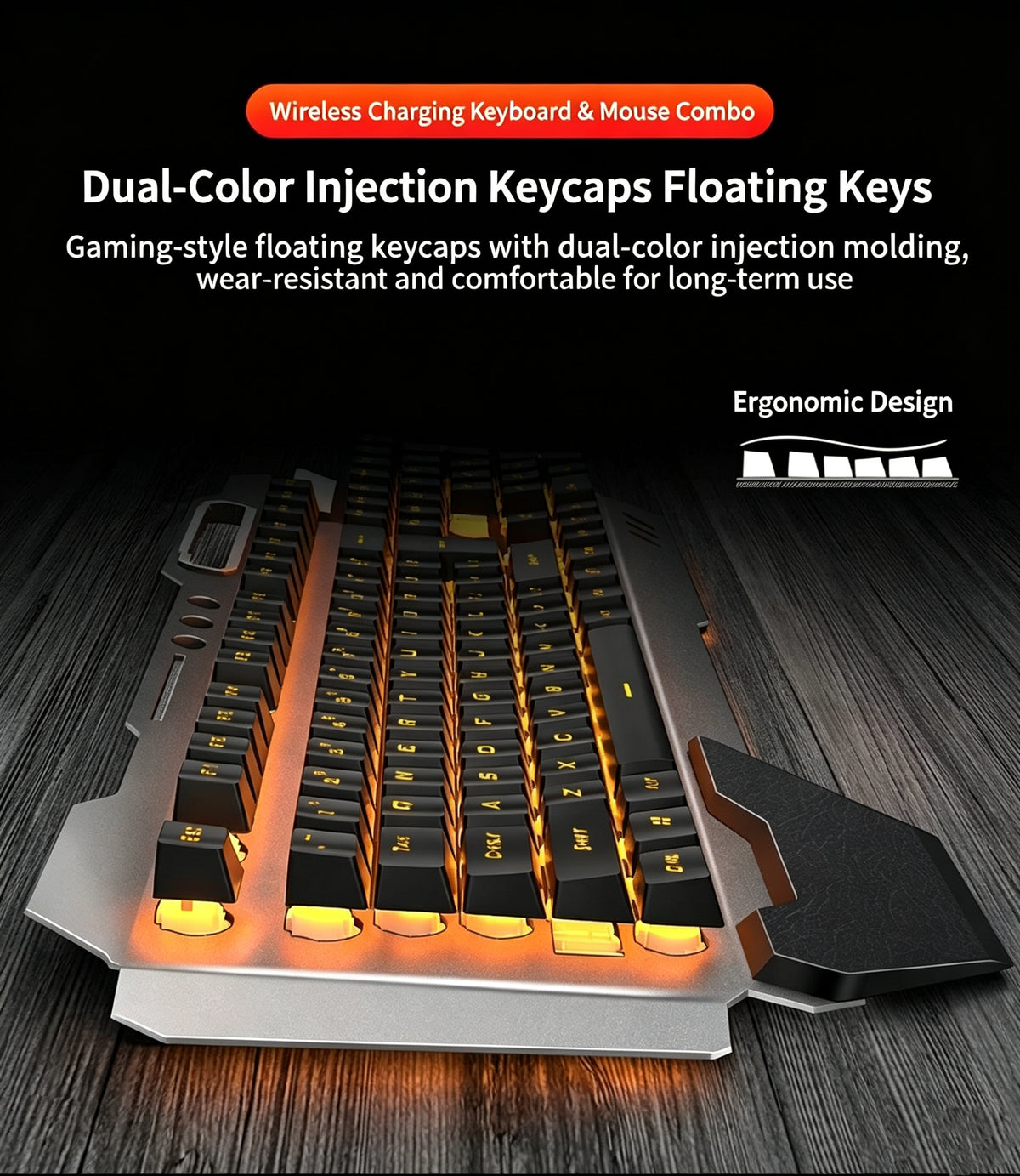 Wireless Gaming Keyboard & Mouse Combo – Rainbow Backlight, Rechargeable Metal Panel, Mechanical Feel, Adjustable Multi-DPI, Large Capacity Battery, Designed for Gamers with Laptops & PC