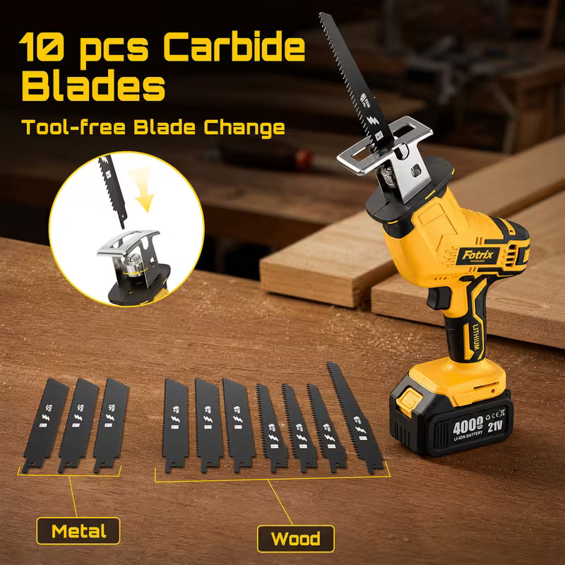 21V Cordless Reciprocating Saw Kit with Battery & Charger, Makita Interface Handheld Electric Sabre Saw, Portable Cutter for Tree Pruning, Garden Work & Home Renovation, Cut Wood, Metal, PVC Pipe