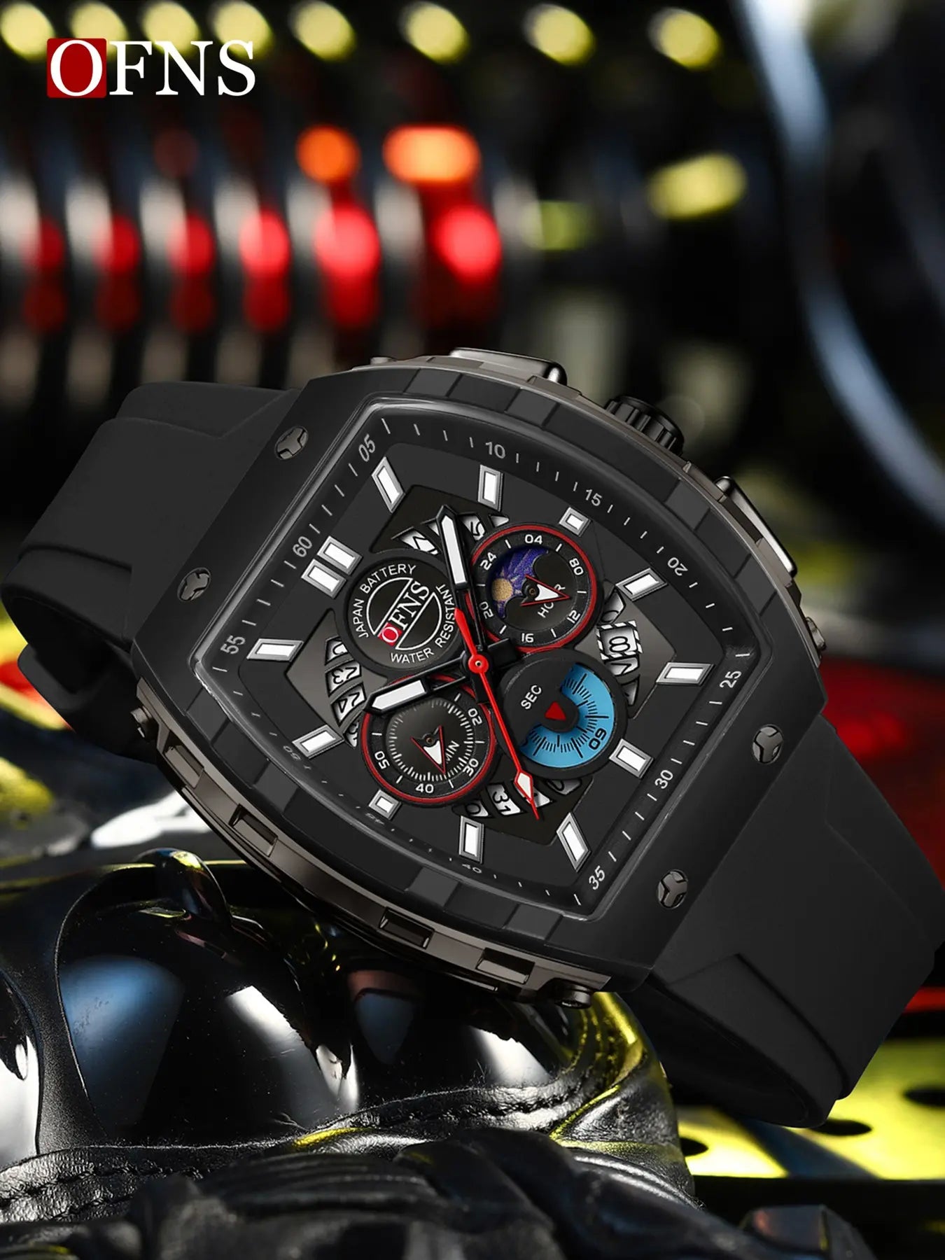 OFNS Quartz Watches for Men Luminous Analog Watch Waterproof Chronograph Calendar Silicone Strap Outdoor Sports Watch, Multifunctional Watch, for Party, Daily Decor & Gift with Box image 5