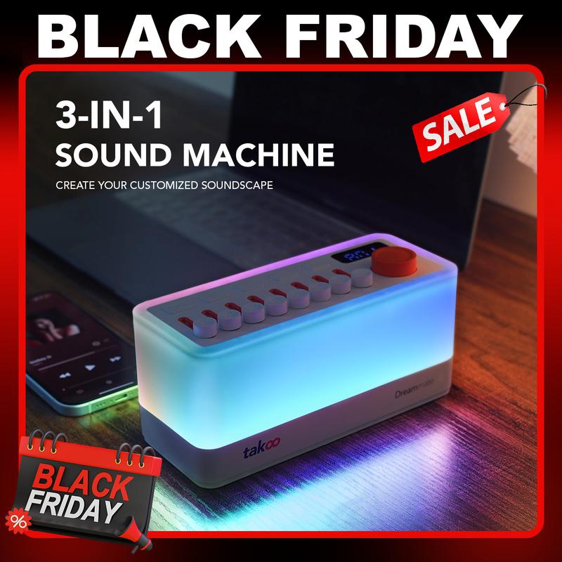 [2025 Gift List]TAKOO 3-in-1 Sound Machine/Bluetooth Speaker/Night Light, DIY Mixable 7 Nature Sounds & White Noise, 11 Ambient Lights, 180-min Timer for Sleep Aid, Relaxing, Kids, Meditation, Portable, Gift, Smartphone