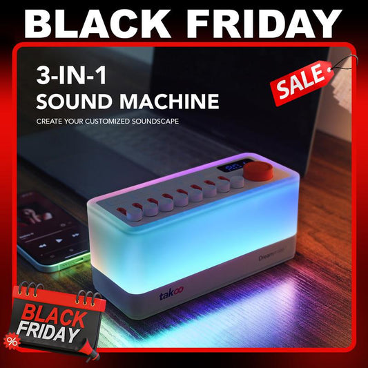 [2025 Gift List]TAKOO 3-in-1 Sound Machine/Bluetooth Speaker/Night Light, DIY Mixable 7 Nature Sounds & White Noise, 11 Ambient Lights, 180-min Timer for Sleep Aid, Relaxing, Kids, Meditation, Portable, Gift, Smartphone
