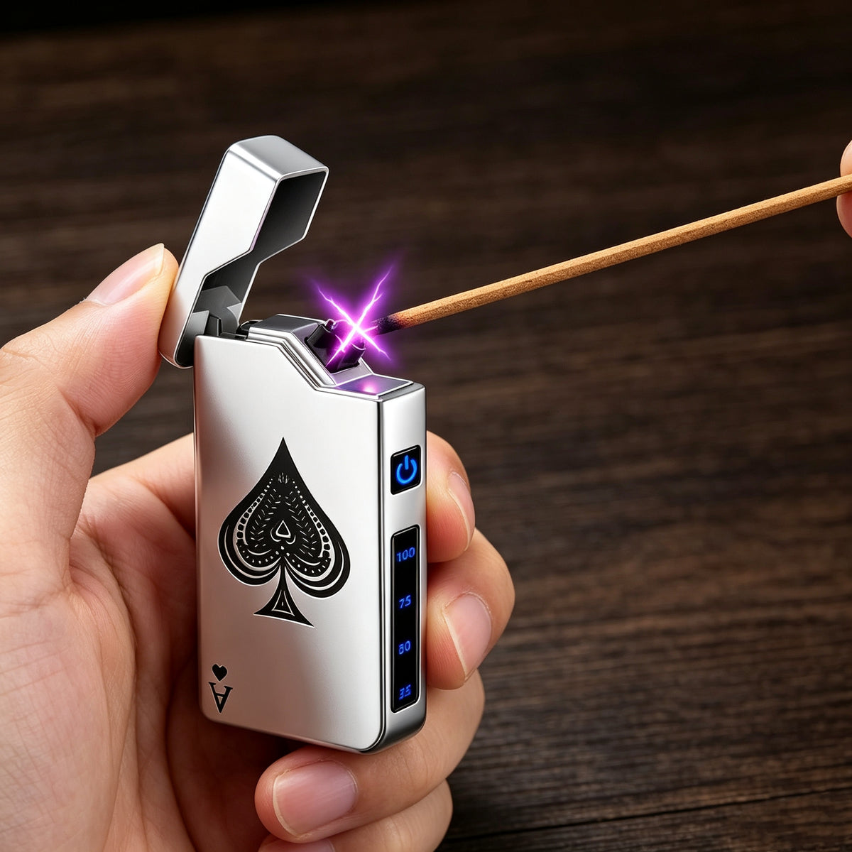 Windproof Double‑Arc Lighter – USB‑C Rechargeable, Parker‑Style Design, Spade‑A Pattern, Wind‑Resistant – Perfect for Candles, Incense Sticks, Camping & Hiking, Men’s Gift