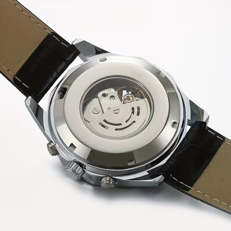 T‑WINNER 8042 Men's Waterproof Mechanical Watch – Skeleton Automatic Movement, Stainless Steel Bracelet with Date Window, 50m Water Resistance – Mechanical Art for Business & Casual Wear