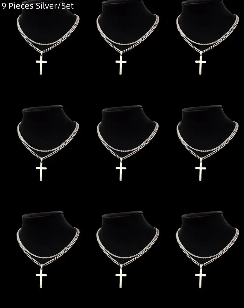 【2 pieces】Cross Pendant & Necklace Set, Cross Charm Necklace for Men & Women, Stainless Steel Jewelry for Party, Daily Clothing Decor, Trendy All-match & Exquisite Jewelry for Birthday Gift, High End Necklace