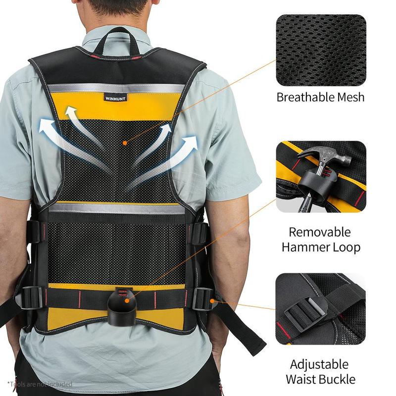 Multi-functional Tool Vest, Multi-pocket Tool Vest for Men, Tool Storage Vest for Home and Office, Reflective Safety Vest