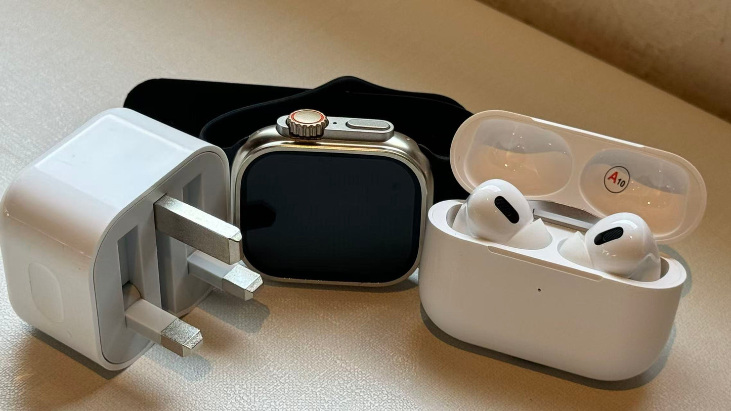 【flash sale】The latest 2025 6-in-1 smartwatch bundle includes a smartwatch, Bluetooth earphones, 20W fast charging, Type-C fast charging cable, adapter, and audio support device—compact and portable. Earphones are also included.