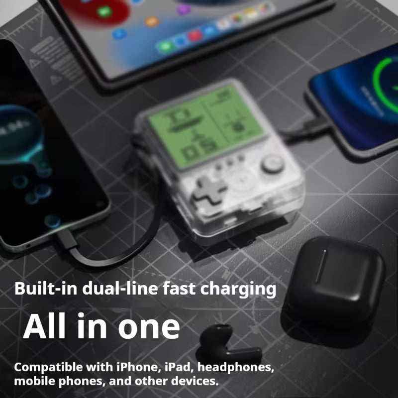 Cyber Power Retro Handheld Game Console – 2‑in‑1 Power Bank, 10000mAh, Built‑in Classic Arcade Games, Fast Charging – Perfect Gift for Gamers
