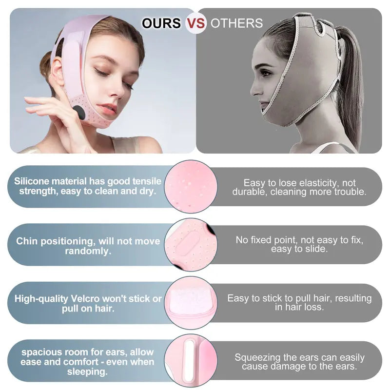 V Line Face Lifting Mask Double Chin Strap Soft Silicone Elasticity Adjustable Comfort Sagging Cheeks Multicolor for Facial Contour and Sagging Cheeks Pink