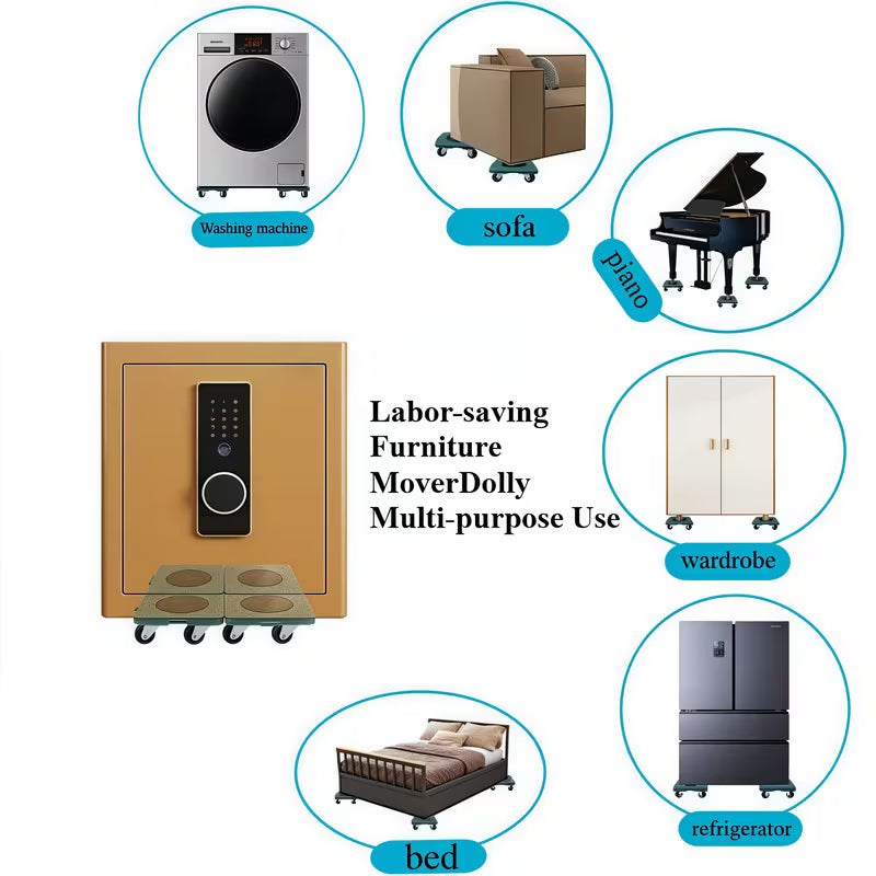 Furniture Dolly with 4 Wheels & Lifting Kit – 360° Rotation, 800lbs Capacity with Pry Bar & Jack