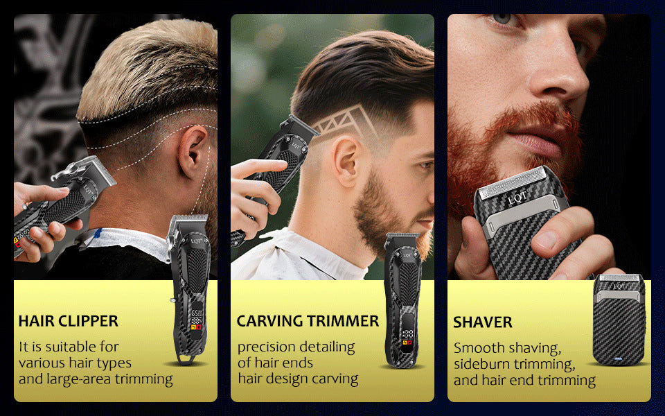 LQT 3pcs Men's Professional Hair Clipper & Beauty Set, LCD Display, Cordless USB Charging, Holiday Gift Box for Families & Barber Shops