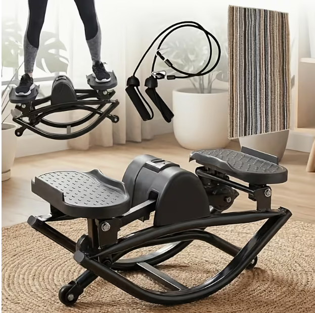 Silent U-Shaped Rocking Stepper – Includes Resistance Bands & Mat, Left-Right Swing, Compact Fat-Burning Machine for Home & Small Spaces, No Battery