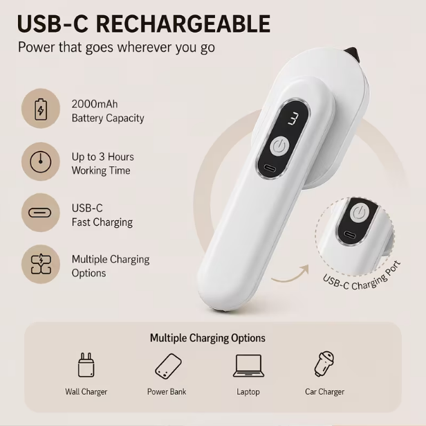 Portable Cordless Mini Iron – Handheld Battery-Powered Garment Press with 3 Temperature Settings, Pocket-Sized Clothing Care Tool for Business Travel, Hotel, Office & Quick Touch-Ups