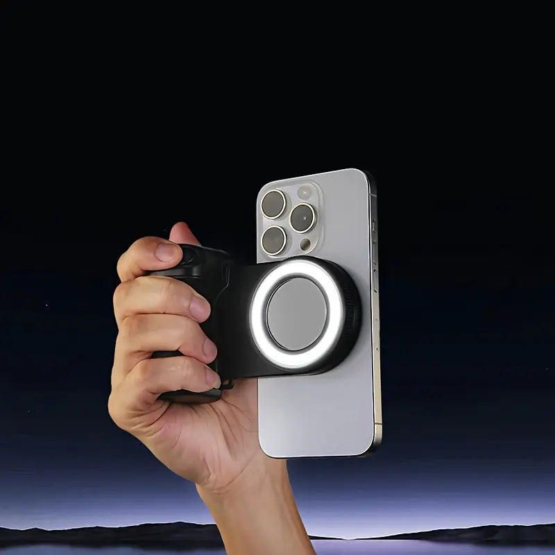 Magnetic Remote Camera Handle – LED Light, 360° Rotation, Tripod-Ready, for Smartphones & DSLR Selfies, Vlogging & Live Streaming