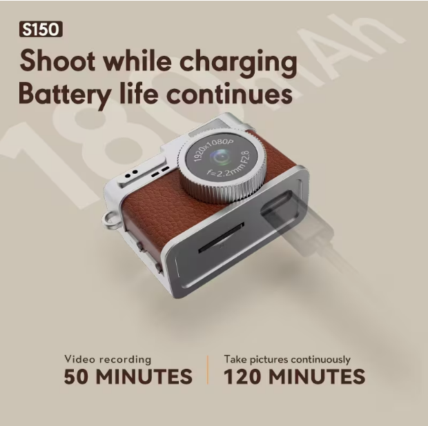 Retro Wearable Mini Camera with 32GB Memory Card – 1080P HD Video, 0.96" IPS Screen, LED Fill Light, 17.5g Ultra-Light, Pocket-Size for Vlogging & Travel