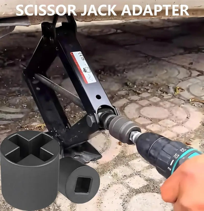 Universal Jack Socket Adapter for Hand Drill – Sturdy Scissor Jack Drill Adapter, Heavy-Duty Socket Converter, Easy Tire Change Tool for Electric Wrenches, Hand Drills & Ratchets