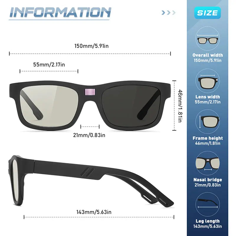 Square Color-Changing Polarized Sunglasses - UV Protection Smart Photochromic Auto-Tint Eyewear with Lightweight TR Frame for Men and Women