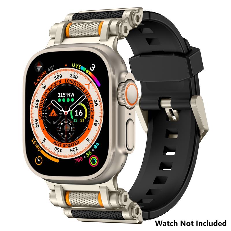 Sport Band for Apple watch Ultra 2/Ultra 49mm - Rugged Military-Grade Silicone with Stainless Steel Connector | Compatible with All Series 10-4 & SE | Waterproof Sport Strap (44-49mm) - Black Sport Design