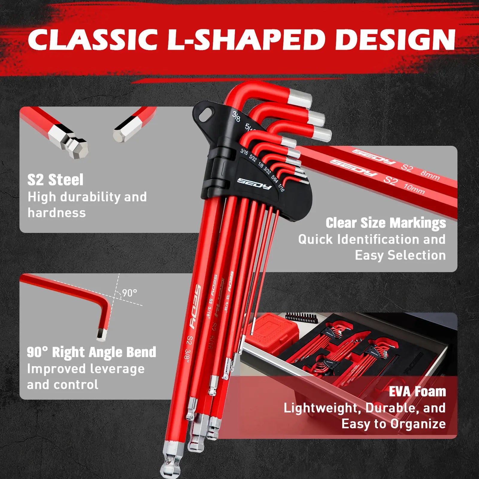 30-Piece Long Arm Ball End L-Hex & Torx Key Tool Kit Set, Hex Combination Wrench with Grip Handle, T-Handle & Extension Bars, SAE 1/16"-3/8", Metric 1.5mm-10mm, Torx T10-T50, Specialty Mechanic Tools for Mechanics, Christmas Gift,father image 4