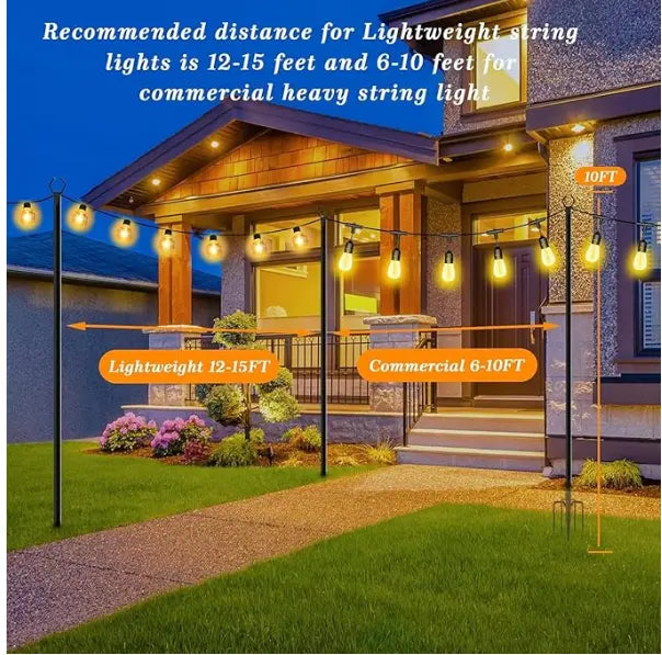 Cash on Delivery Wrought Iron String Light Stand, Outdoor Light Pole Support Rod Ground Stake Decorative Light Frame for Garden Balcony Backyard Decoration