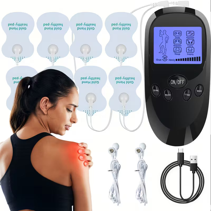 Dual‑Channel Pulse Muscle Massager with 8 Electrodes – Blue Screen Digital TENS Therapy Device, Relieve Shoulder Back & Knee Pain, Portable Ideal Gift for Lovers