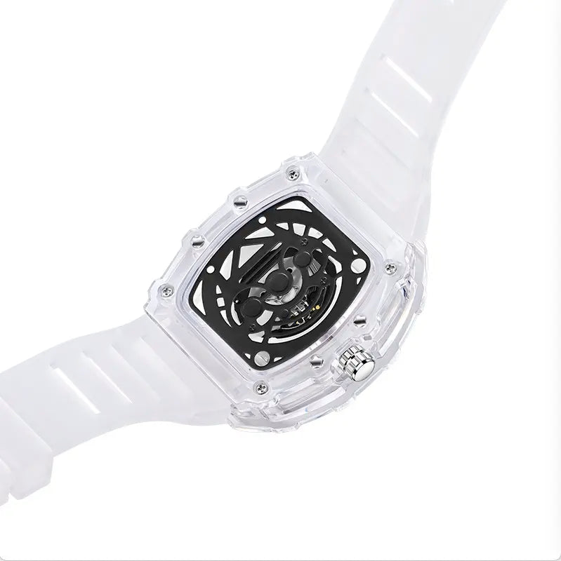 Christmas present Men's Luxury Barrel-shaped Transparent Waterproof Quartz Watch for Outdoor, Back to School, Parties, Daily & Fall. Ideal Birthday, Gift with Box.