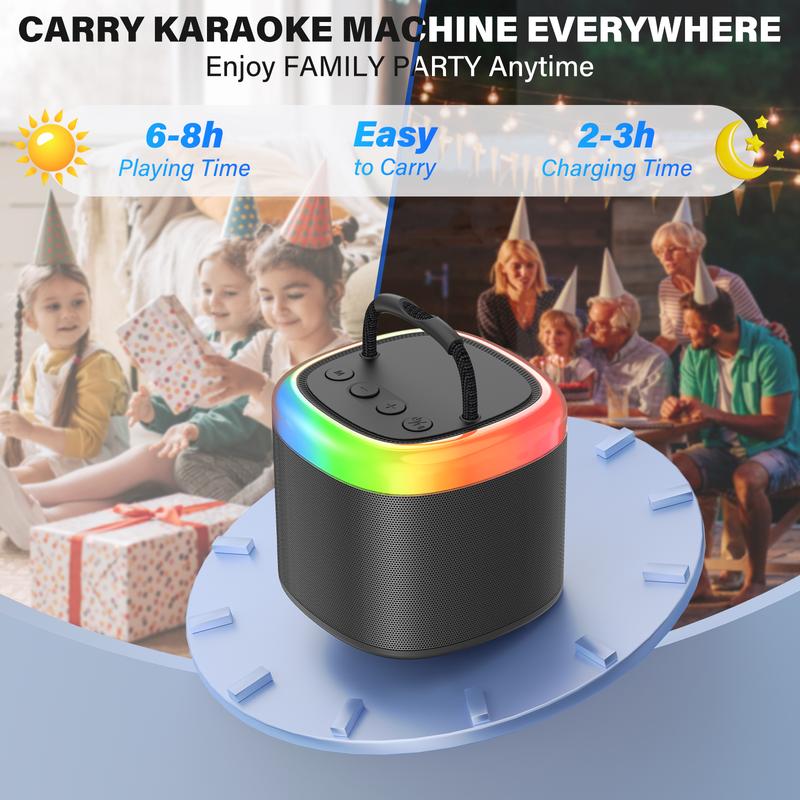 Wireless Portable Karaoke Speaker with 2 Wireless Microphones and RGB Light Show, Ideal for Kids, Travel, Outdoor Sports, Dorms, Parties, Birthdays, and Family Fun – A Great Gift Choice
