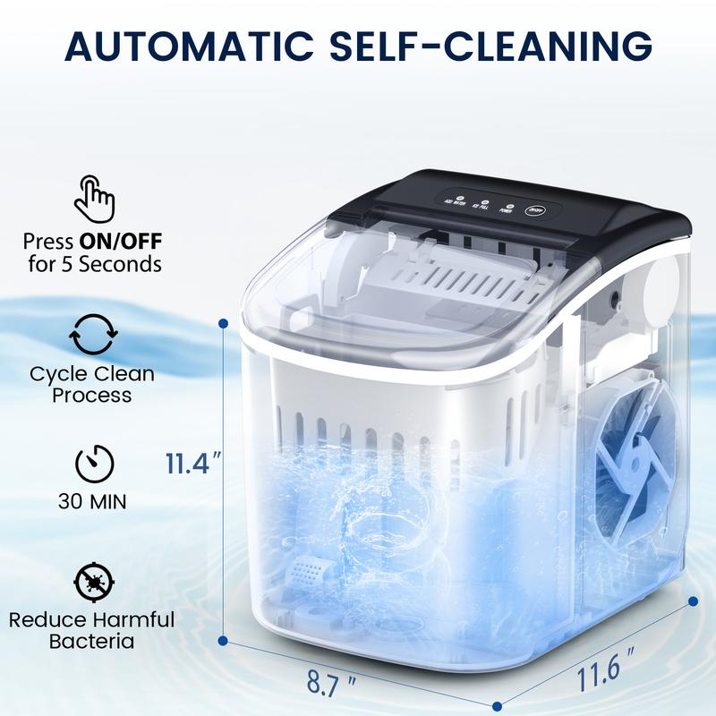 Christmas present COWSAR Bullet Ice Maker Countertop with Self-Cleaning, Staninless Steel or ABS Plastic, 26.5lbs/24Hrs, 6 Mins/9 Pcs Bullet Ice, Portable Ice Maker for Kitchen/Home/Office/Party/RV