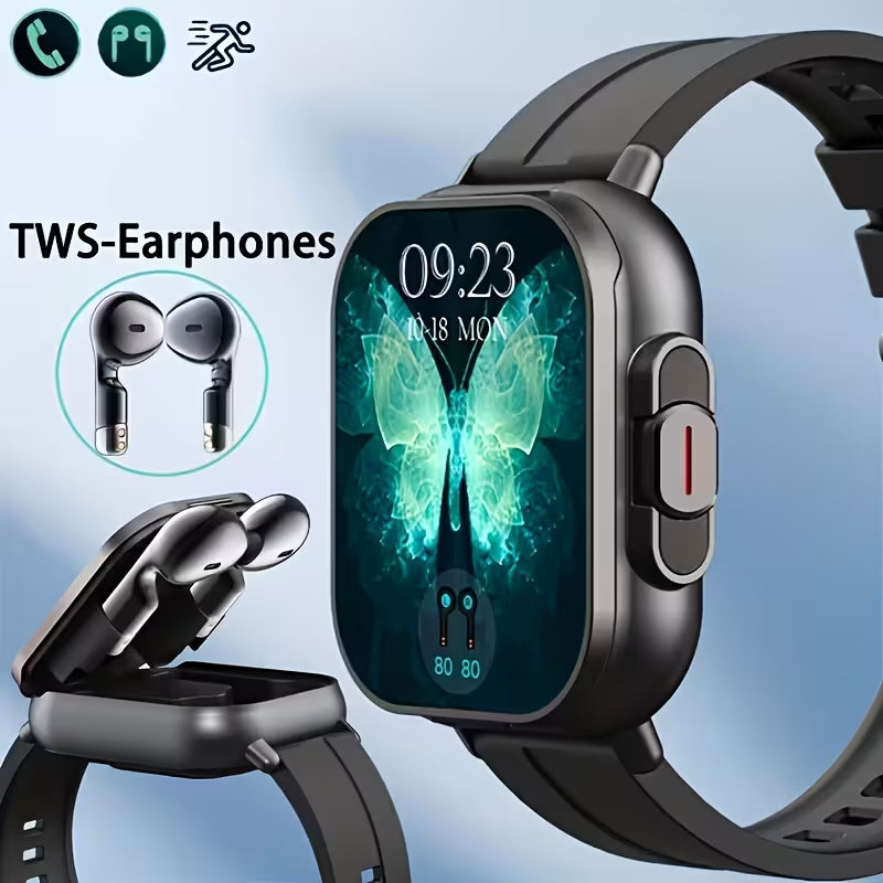 D8 2-in-1 Smart Watch & TWS Earbuds – Detachable Earphones, HD Touch Screen, Offline Payment, NFC, Heart Rate Monitor – Best Gift for iOS & Android