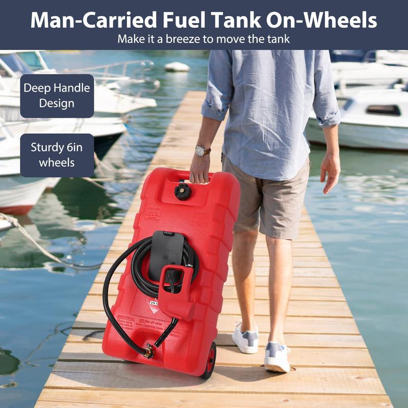 15 Gallon Portable Fuel Caddy with Siphon Pump and 10ft Hose - Ideal for Gasoline and Diesel Storage on Wheels for Cars, Lawn Mowers