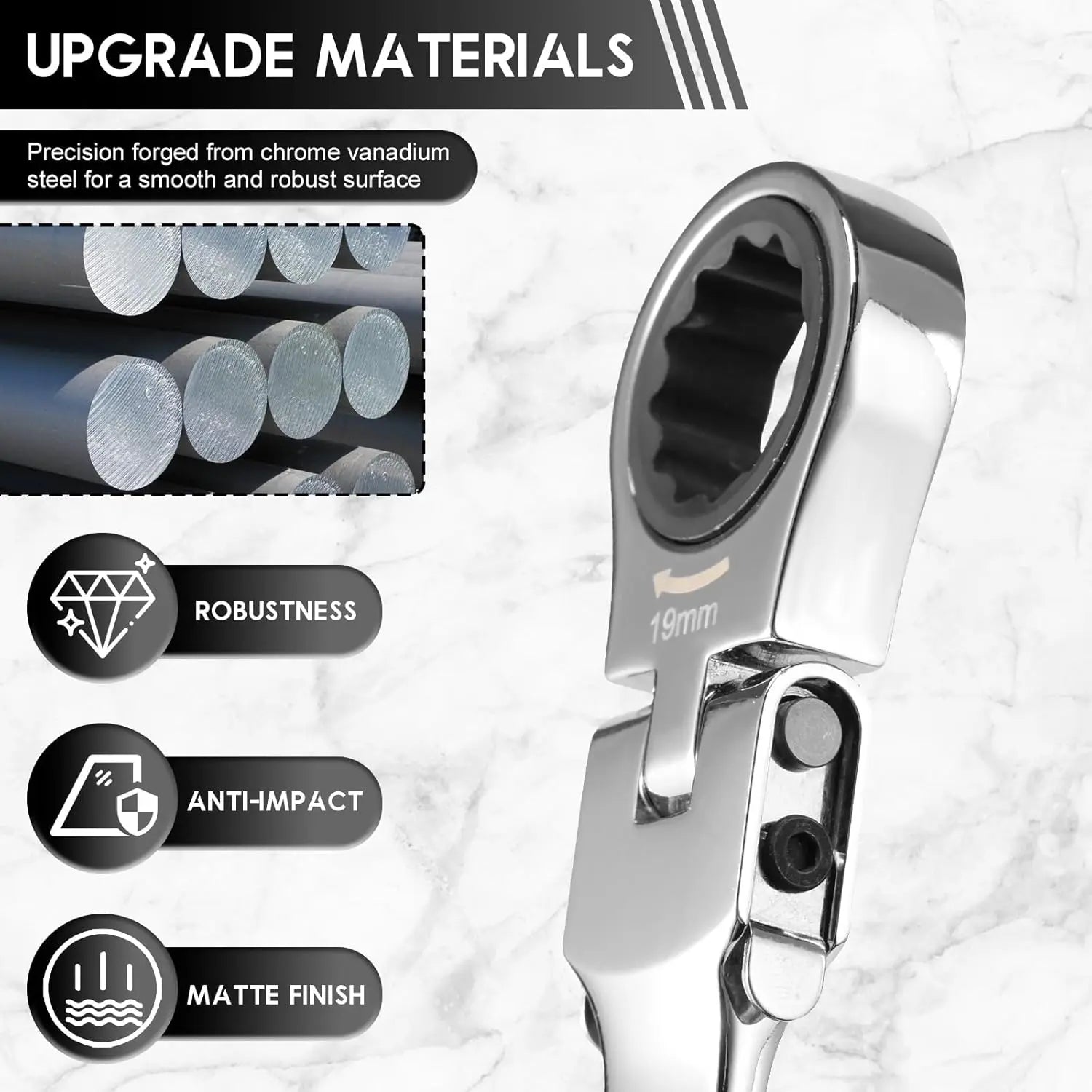 12-in-1 Interchangeable Flex Head Ratchet Wrench Set, Metric 8-19mm, 72-Tooth Flex Head Wrench for Tight Spaces, Automotive Repair Tool Kit for Mechanics Father's Day Gift image 6