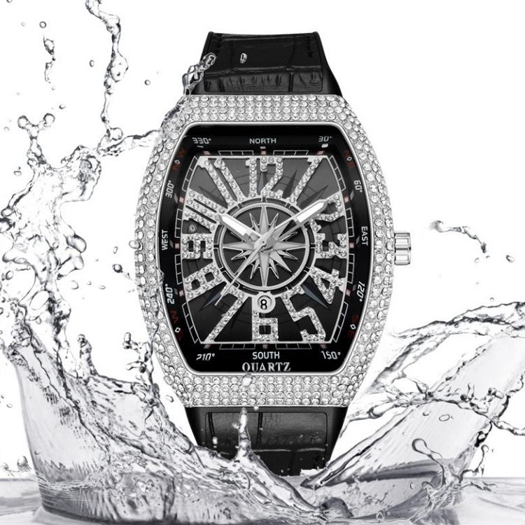 Luxury Rhinestone Quartz Watch, Large Dial Royal Style Unisex, Square Analog Face, Mineral Glass, Casual Design, All Seasons