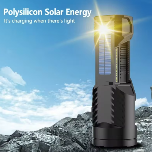 【26new】Super Bright Double-head Spotlight Portable FlashlightUSB charging, solar charging, red and blue warning, strong light flashlight