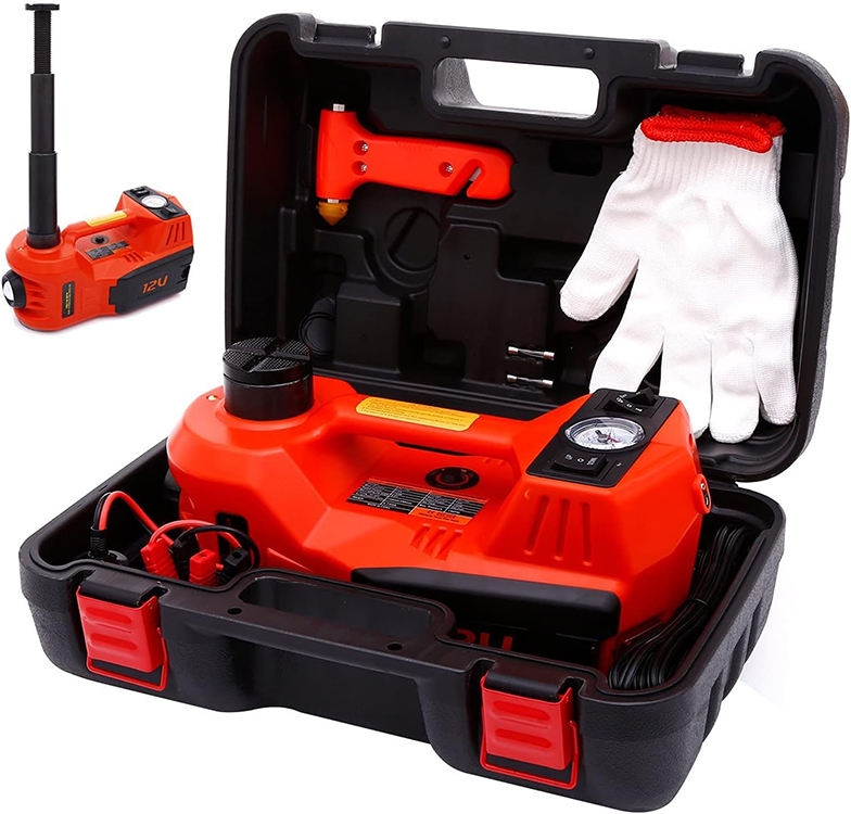 Electric Car Jack Set, BlackFriday, Max 5 Ton/11023 LBS Hydraulic Jack/Scissor Jack with Electric Impact Wrench, Built-in Inflatable Pump and LED Light, Portable Car Lift for SUV MPV Sedan Truck Change Tires Garage Repair