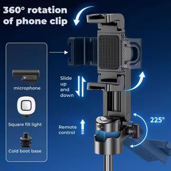 2025 New 4-in-1 Multifunctional mini Selfie Stick with 360° Rotation Compact Stylish Wireless Bluetooth Control Magnetic Phone Holder for Selfies Video Recording Vlogging Compatible with Most Phones - Stabilizer Camera,Maxinum extend to 68cm