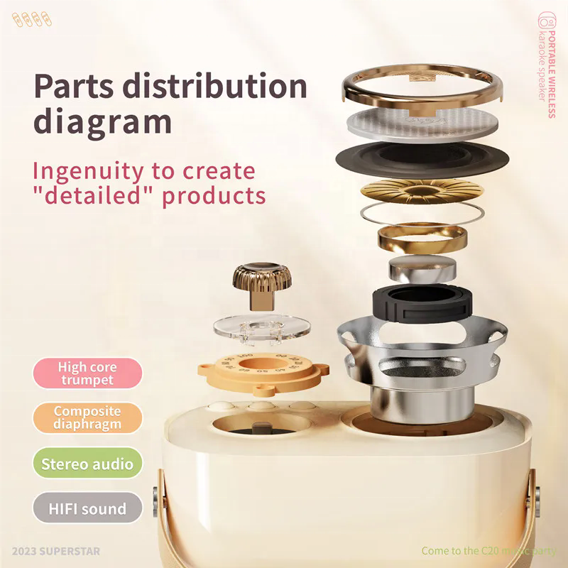 Mini Karaoke Machine Portable Bluetooth Speaker with Wireless Microphone 6 Sound Modes for Adults&Kids Birthday Home Farmily Friends Party Gifts for Girls Boys Friends Audio equipment *1  Microphone *2