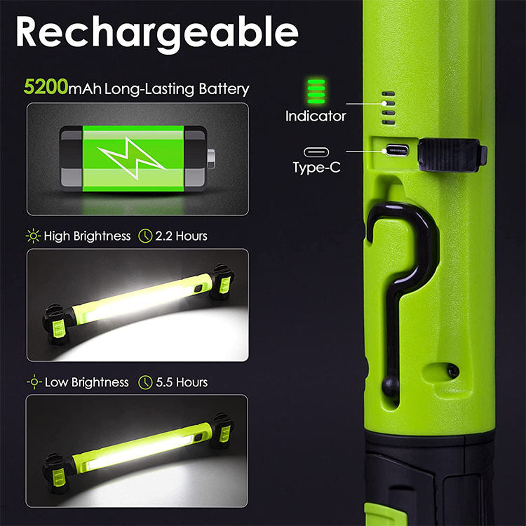 3000LM Work Light Flashlight, 5200mAh Rechargeable Underhood Lighting with Magnetic Base & Hanging Hooks, Handy Light for Car Repair/Garage/Job site/Power Outage/Emergency, Waterproof Durable Ledlight, Boyfriend Husband Father's Gift