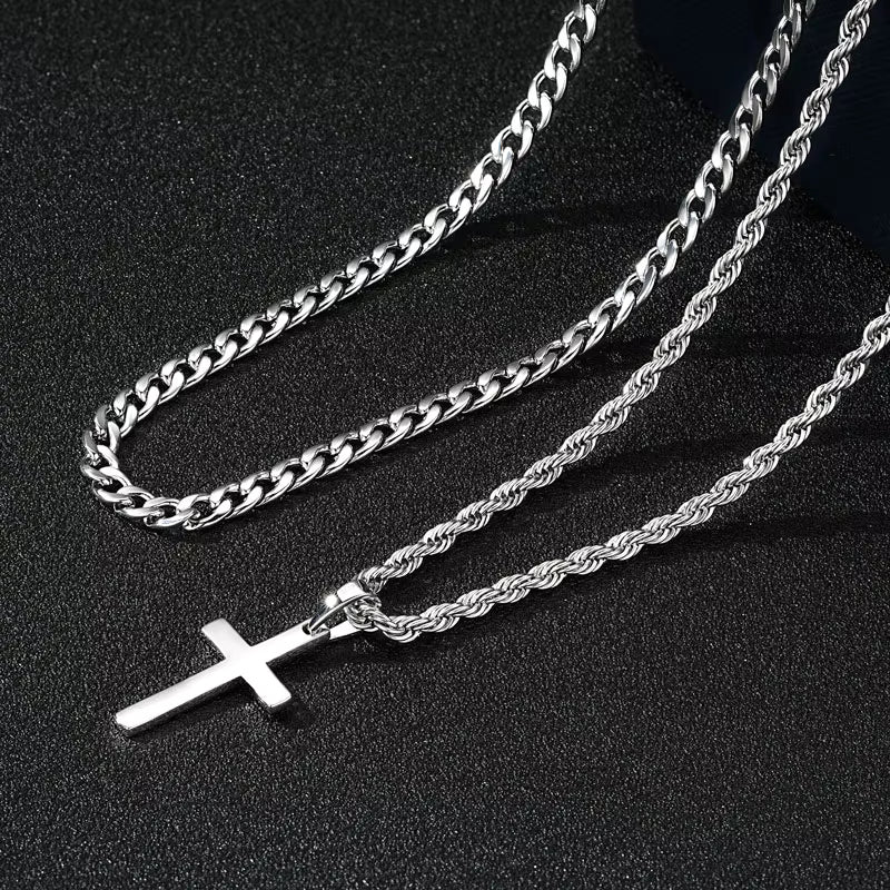 【2 pieces】Cross Pendant & Necklace Set, Cross Charm Necklace for Men & Women, Stainless Steel Jewelry for Party, Daily Clothing Decor, Trendy All-match & Exquisite Jewelry for Birthday Gift, High End Necklace