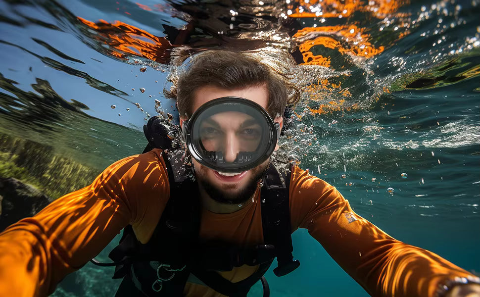 Oval Diving Mask, Retro-Style Sport Panoramic Wide-View Scuba Goggles with Tempered Glass Lens for Adults, Diving Gear