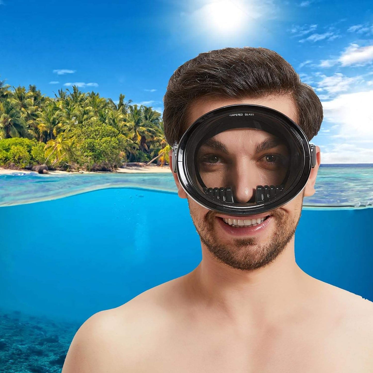 Oval Diving Mask, Retro-Style Sport Panoramic Wide-View Scuba Goggles with Tempered Glass Lens for Adults, Diving Gear