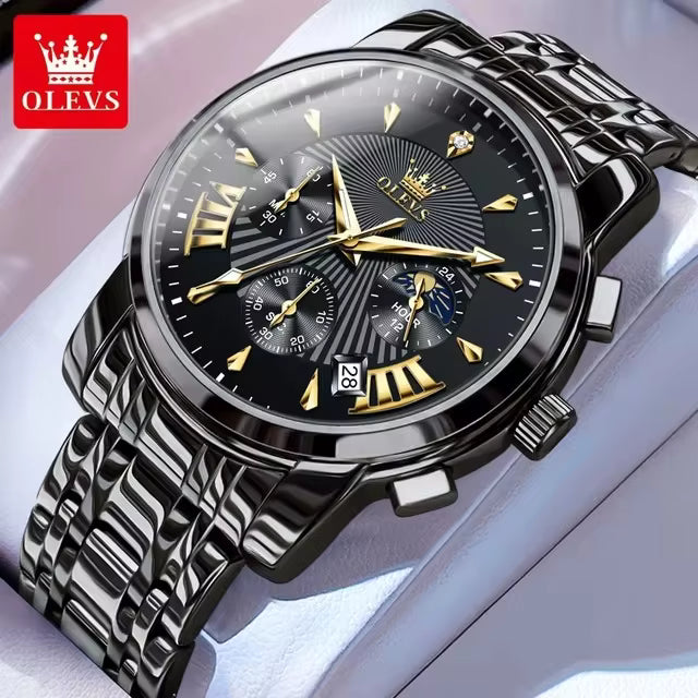 【dealsforyoudays】OLEVS Men's Watch Chronograph Business Dress Quartz Stainless Steel Water Resistant Luminous Date Wristwatch